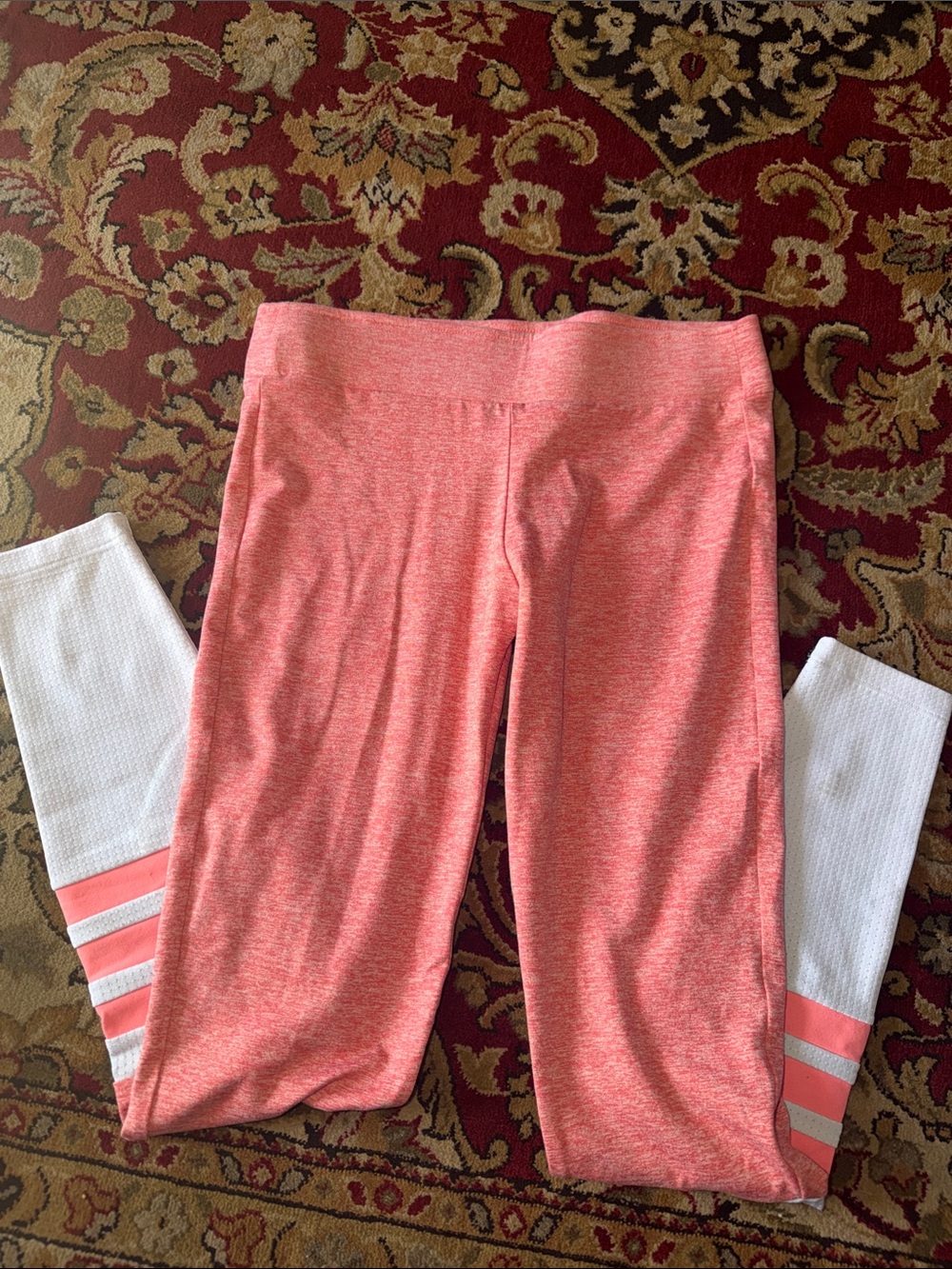 Bombshell Sportswear Coral Pink and White Leggings with Stripe Detail